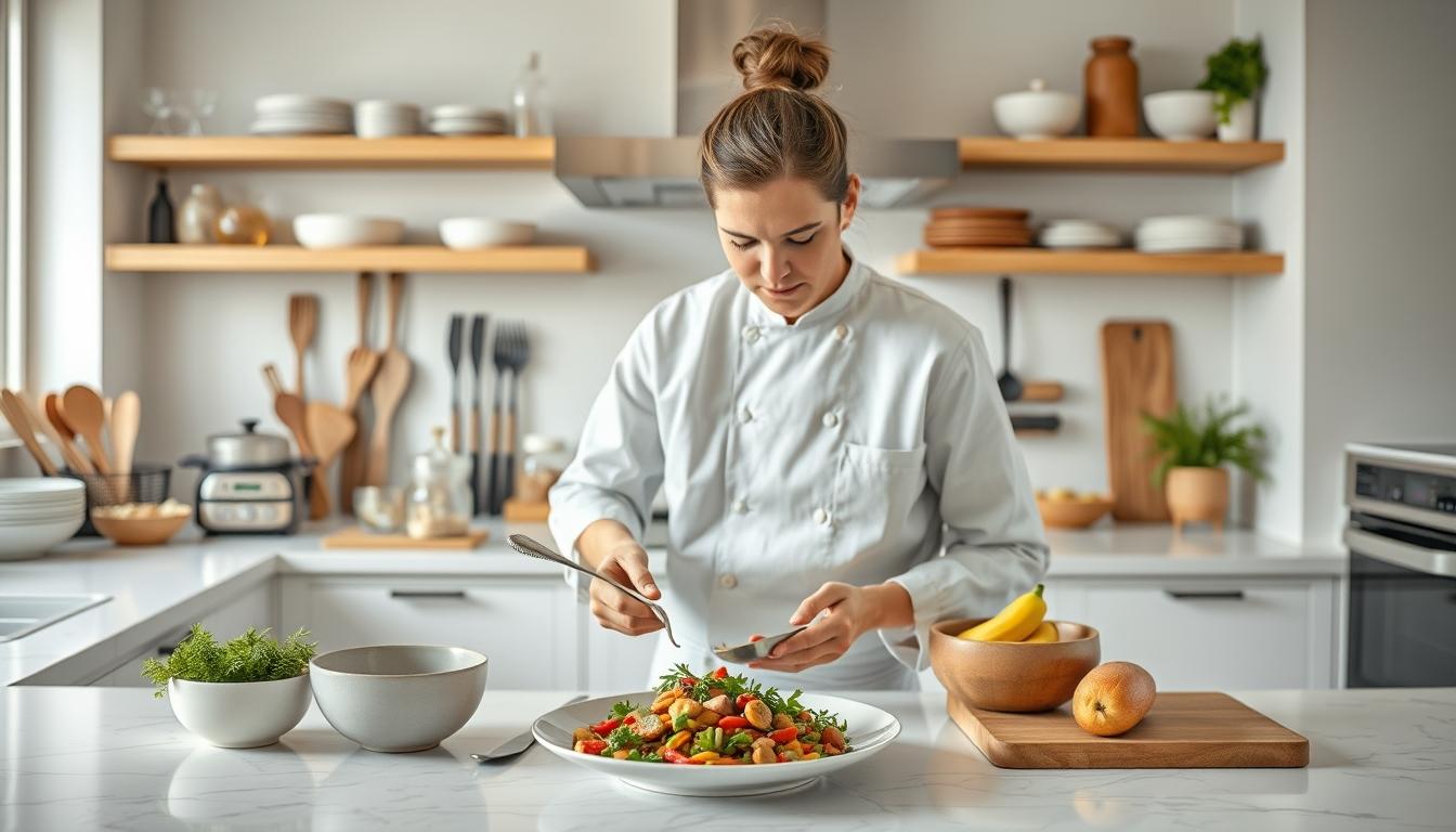 Balanced healthy meal prepared in a home kitchen
